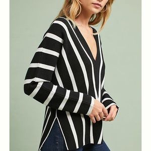 Anthropologie Moth Hadley V-Neck Striped Pullover